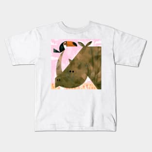 Rhino With Pesky Toucan Kids T-Shirt